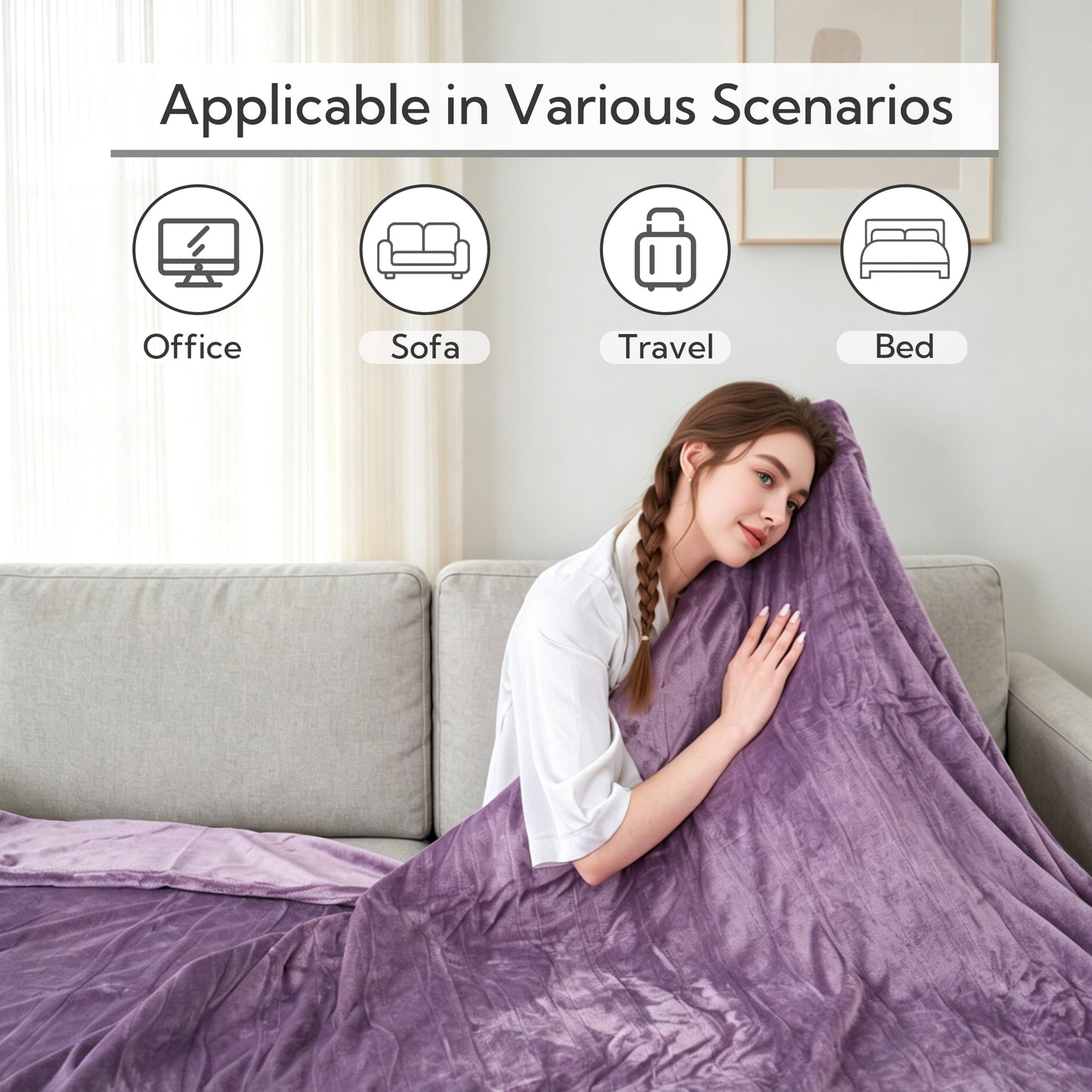 SUNNY HEAT Electric Heated Blanket Full Size 72" x 84" Soft Flannel with 9 Levels Heating & 10Hs Auto off, Machine Washable, Crystal Purple