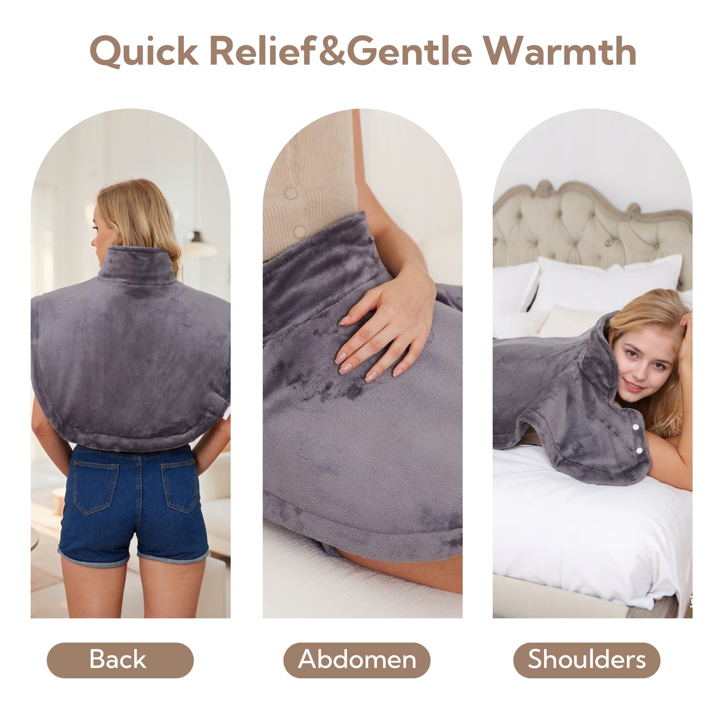 SUNNY HEAT Soft Flannel Shoulder Heating Pad 24x27 inches Gray - Electric Neck & Shoulder Pain Relief (1 Piece)