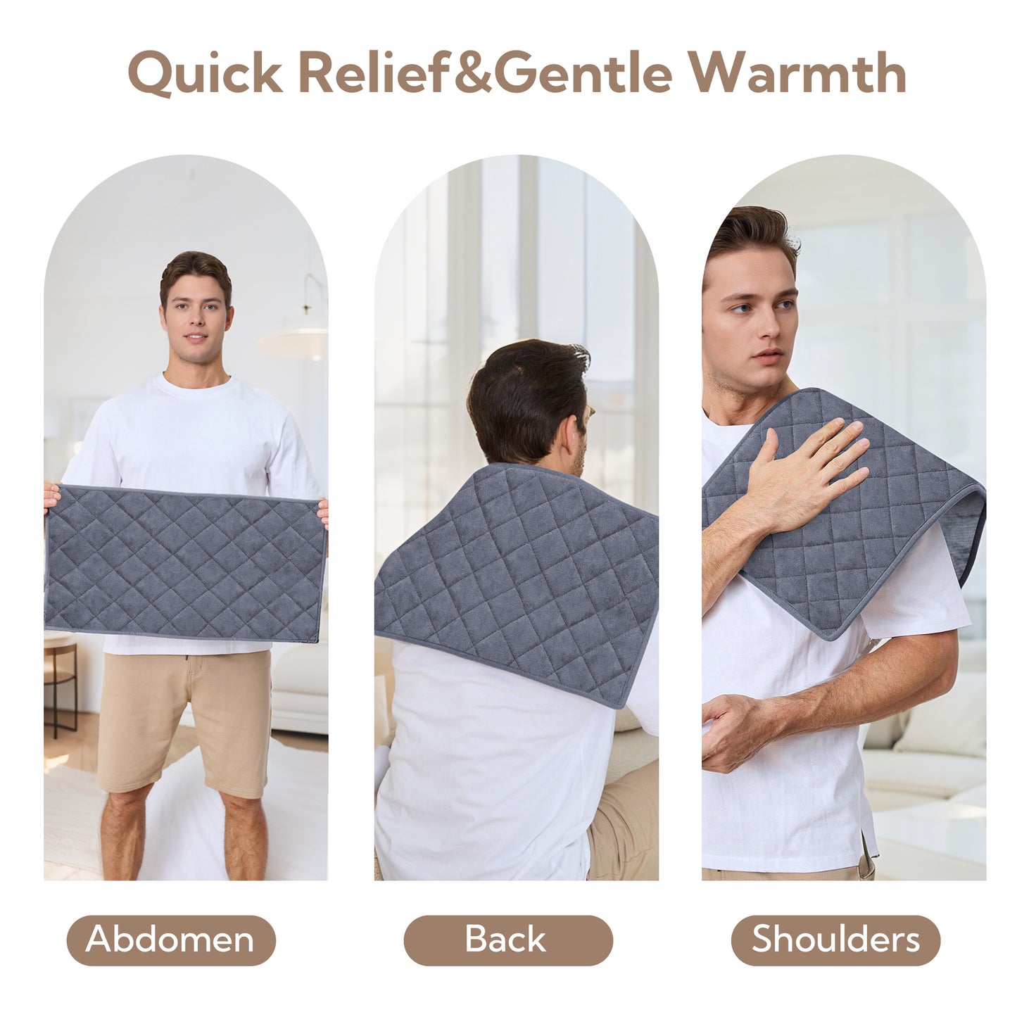 SUNNY HEAT 20x35 Inches Gray Soft Flannel Corded Electric Heating Pad - Relieve Body Aches & Pains (1 Piece)