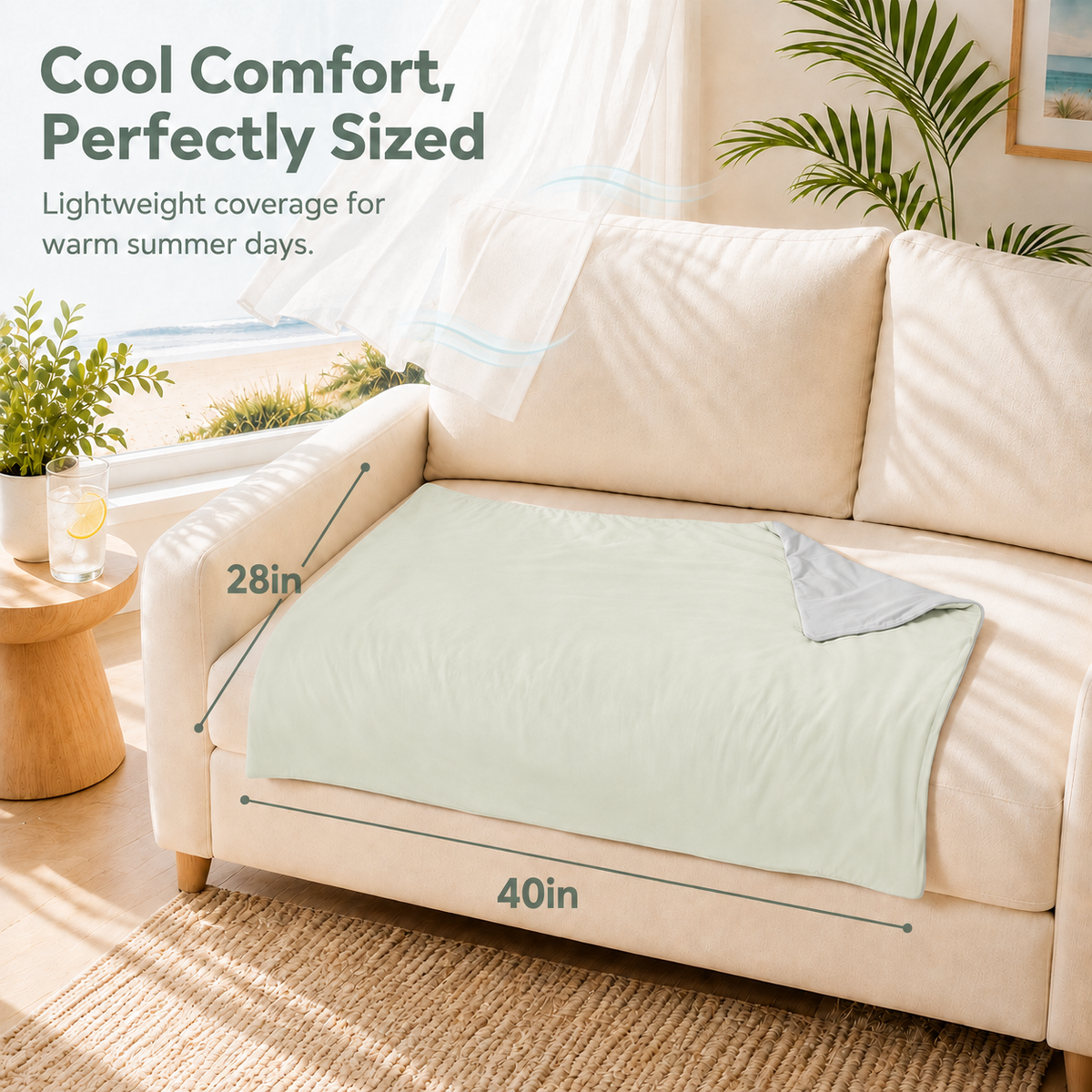 SUNNY HEAT Cooling Summer Comforter 28"x40", Cooling Blanket for Hot Sleepers, Lightweight Breathable Double-Sided Quilt, Gray & Icegreen