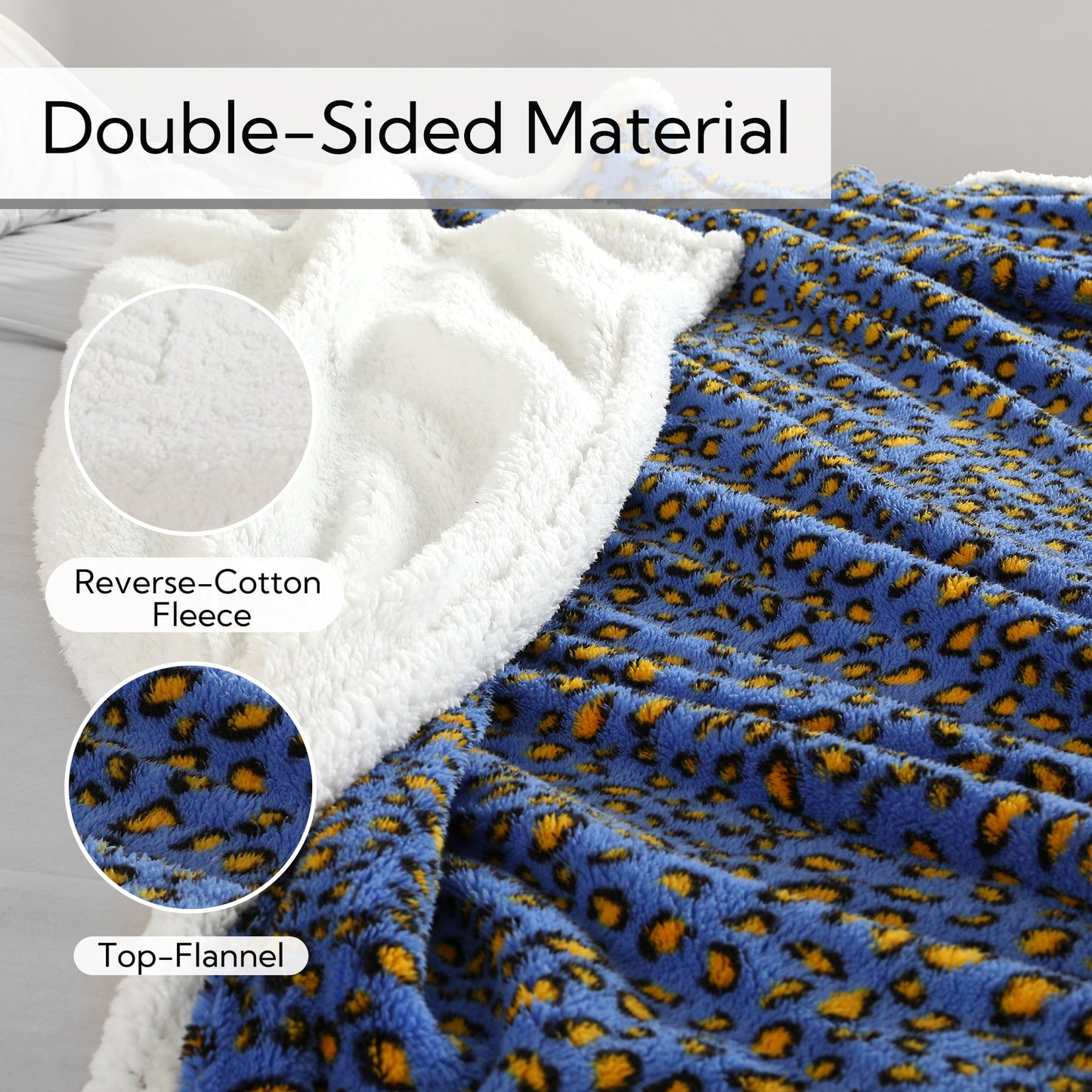 SUNNY HEAT Heated Electric Blanket Full Size 72'' x 84'' 6 Heating Levels & 1-10 Hours Auto Off , Leopard Blue & Yellow