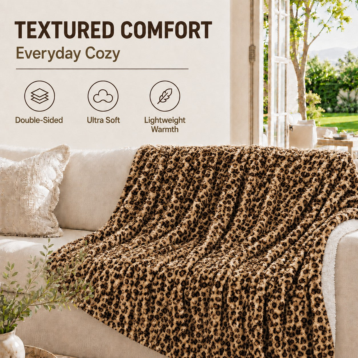 SUNNY HEAT Leopard Print Blanket 60"x80" All-Season Ultra Soft Bed Blanket Couch, Bed, Sofa, Travel Use, Leopard Brown