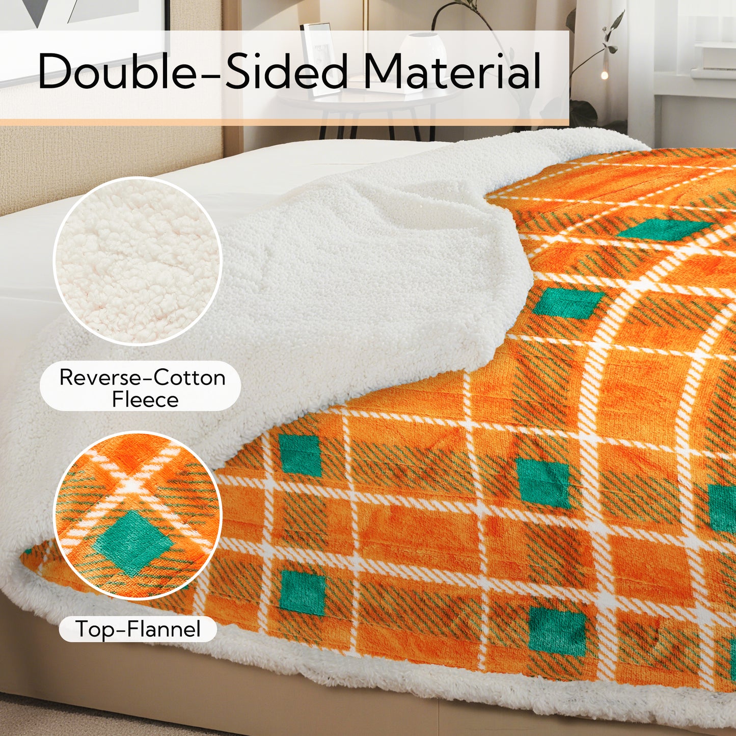 SUNNY HEAT Electric Heated Blanket 72"x84" Full Size, 10 Heating Levels & 12 H Auto Shut Off, Cotton & Microplush Plaid, Orange