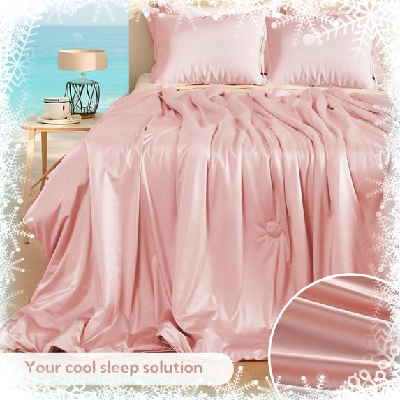 SUNNY HEAT Cooling Summer Comforter Queen Size 78"x90", Double-Sided Breathable Silk Summer Blanket for Hot Sleepers, Coral