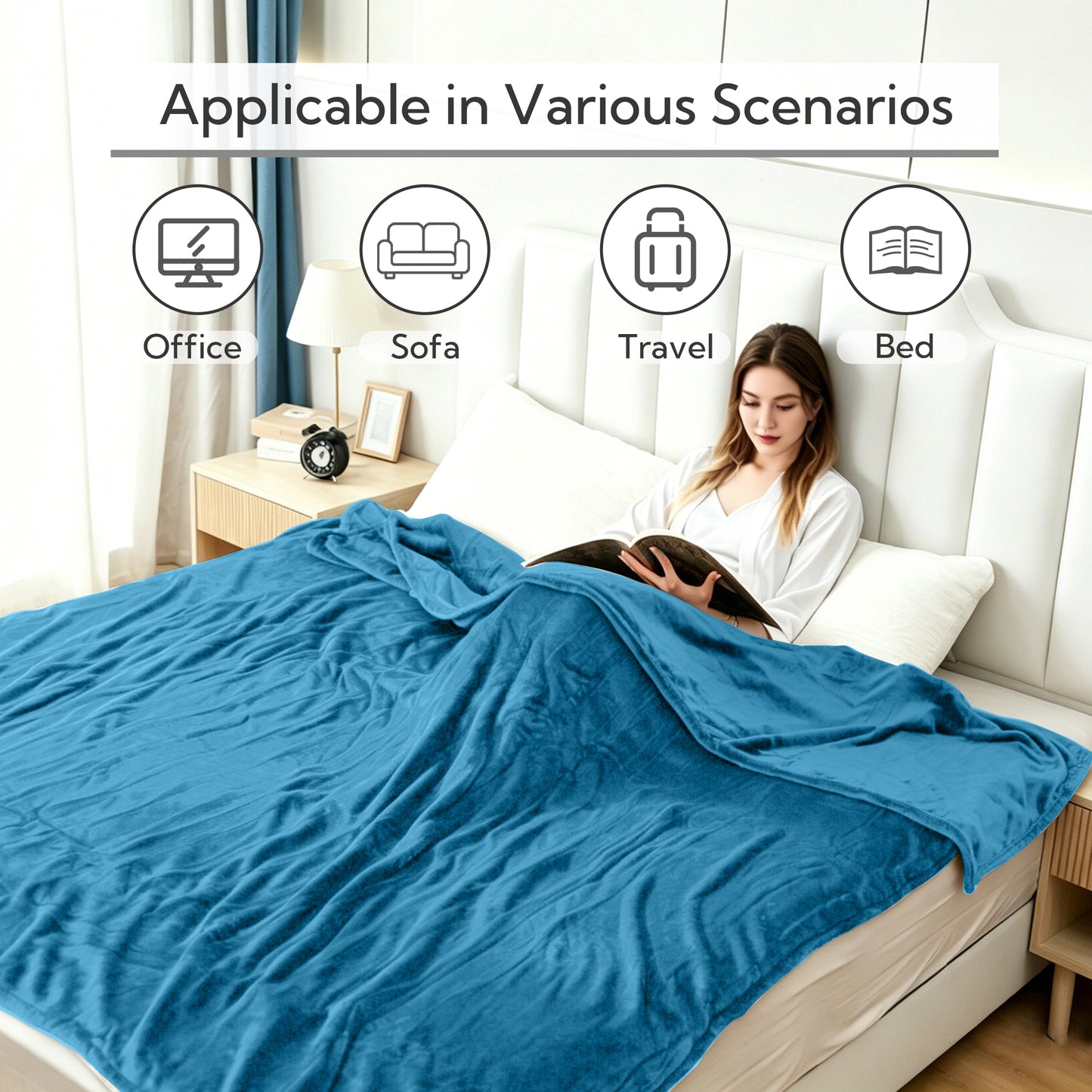 SUNNY HEAT Electric Heated Blanket Full Size 72" x 84" Soft Flannel with 5 Levels Heating & 10Hs Auto off, Machine Washable, Teal