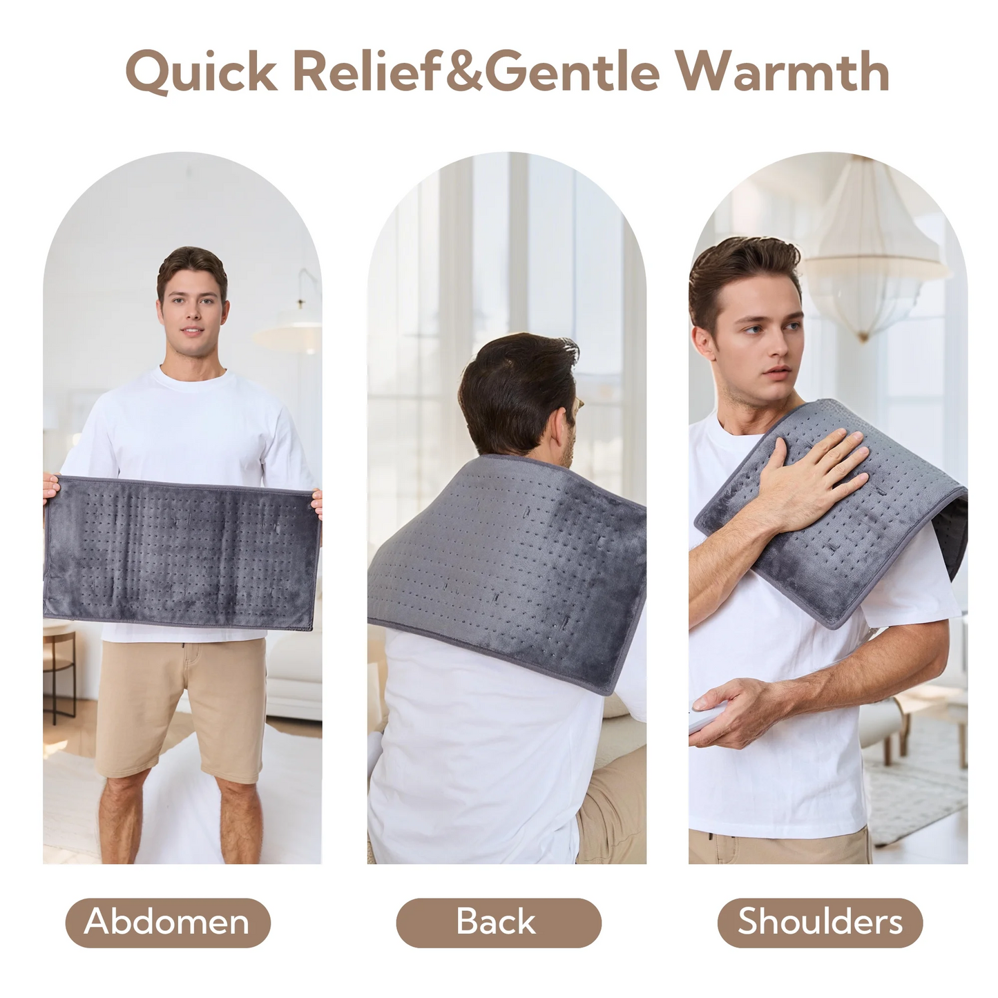 SUNNY HEAT Electric Heating Pad 12x24 inches, Soft Flannel, Gray - Targeted Muscle Pain Relief (1 Piece)