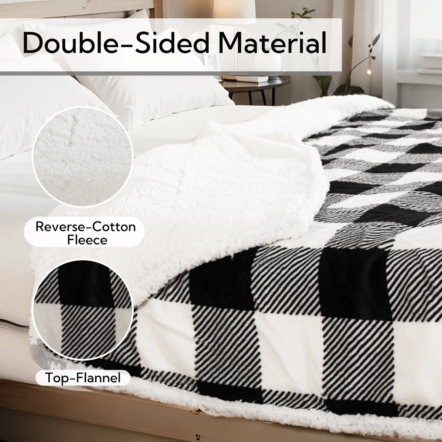 SUNNY HEAT Electric Heated Blanket 72"x84" Full Size, 10 Heating Levels & 12 H Auto Shut Off, Cotton & Microplush Plaid, Black & White