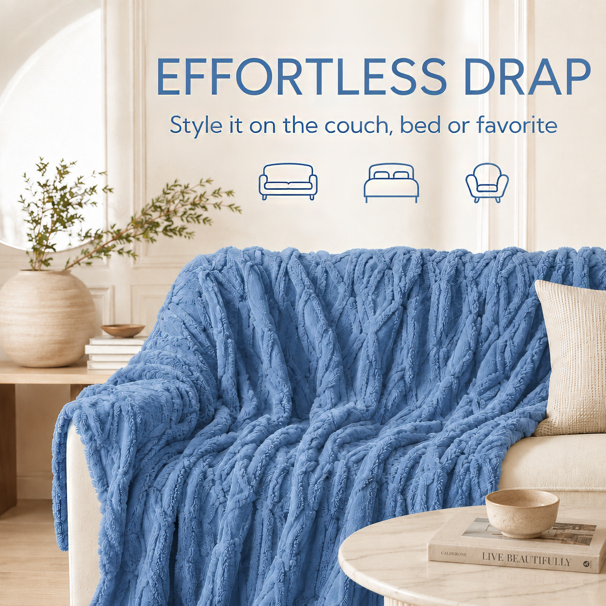 SUNNY HEAT Sherpa Blanket Twin Size 60"x80" All-Season Ultra Soft Bed Blanket Couch, Bed, Sofa, Travel Use, Blue