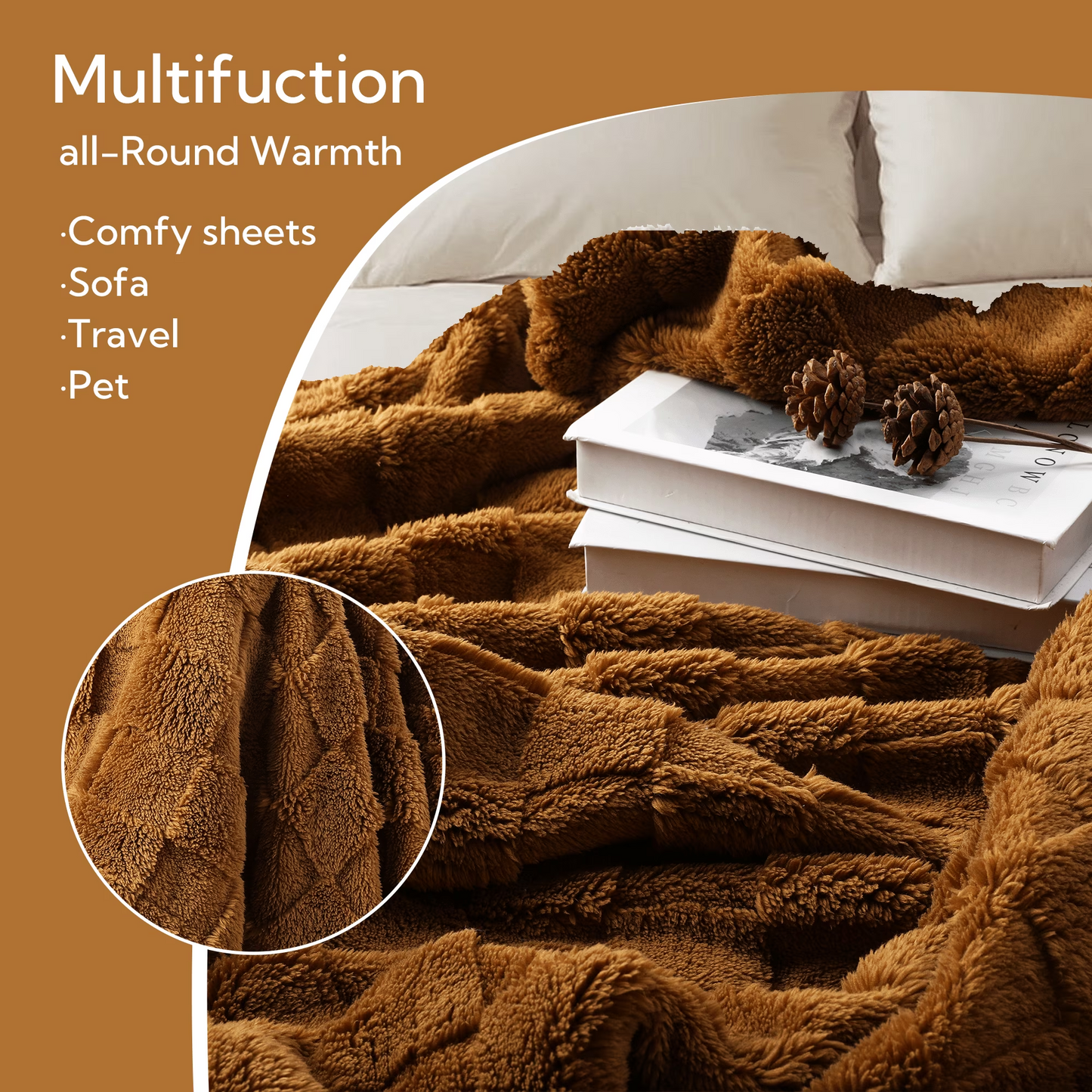 SUNNY HEAT Sherpa Blanket Twin Size 60"x80", Summer Lightweight All-Season Ultra Soft Bed Blanket for Couch, Bed, Sofa, Travel Use, Gift, Brown