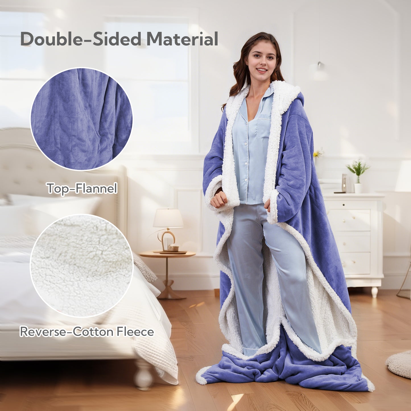 SUNNY HEAT Wearable Electric Heated Blanket 50"x70" , Soft Flanne & Cotton Fleecel,Warm and Cozy, Bed, Sofa,Travel Use,Purple