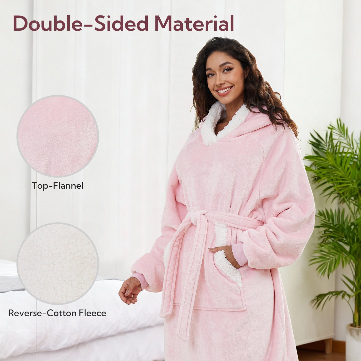 SUNNY HEAT Wearable Blanket with Sleeves, Light Pink, Standard Size - Warm Cozy for Bed Sofa Travel