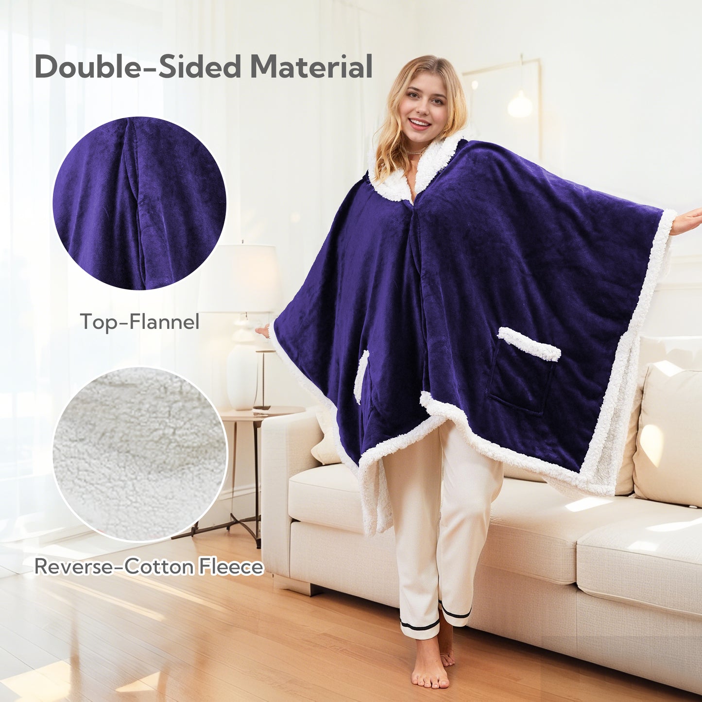 SUNNY HEAT Wearable Electric Heated Blanket 56"x63" , Soft Flanne & Cotton Fleecel,Warm and Cozy, Bed, Sofa,Travel Use,Purple