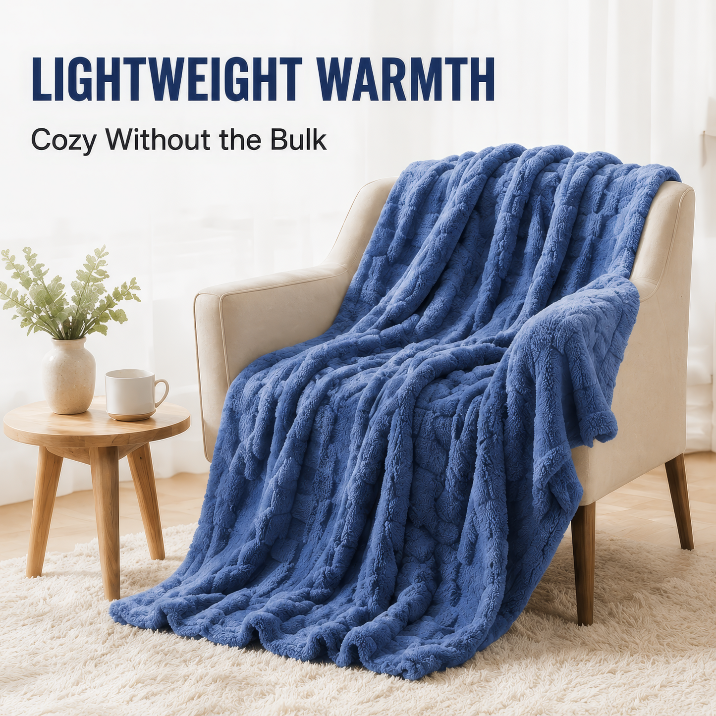 SUNNY HEAT Bed Blanket 78×90 Inches, Breathable and Cozy Microplush for Bed Sofa Couch, Suitable for All Seasons, Classic Blue