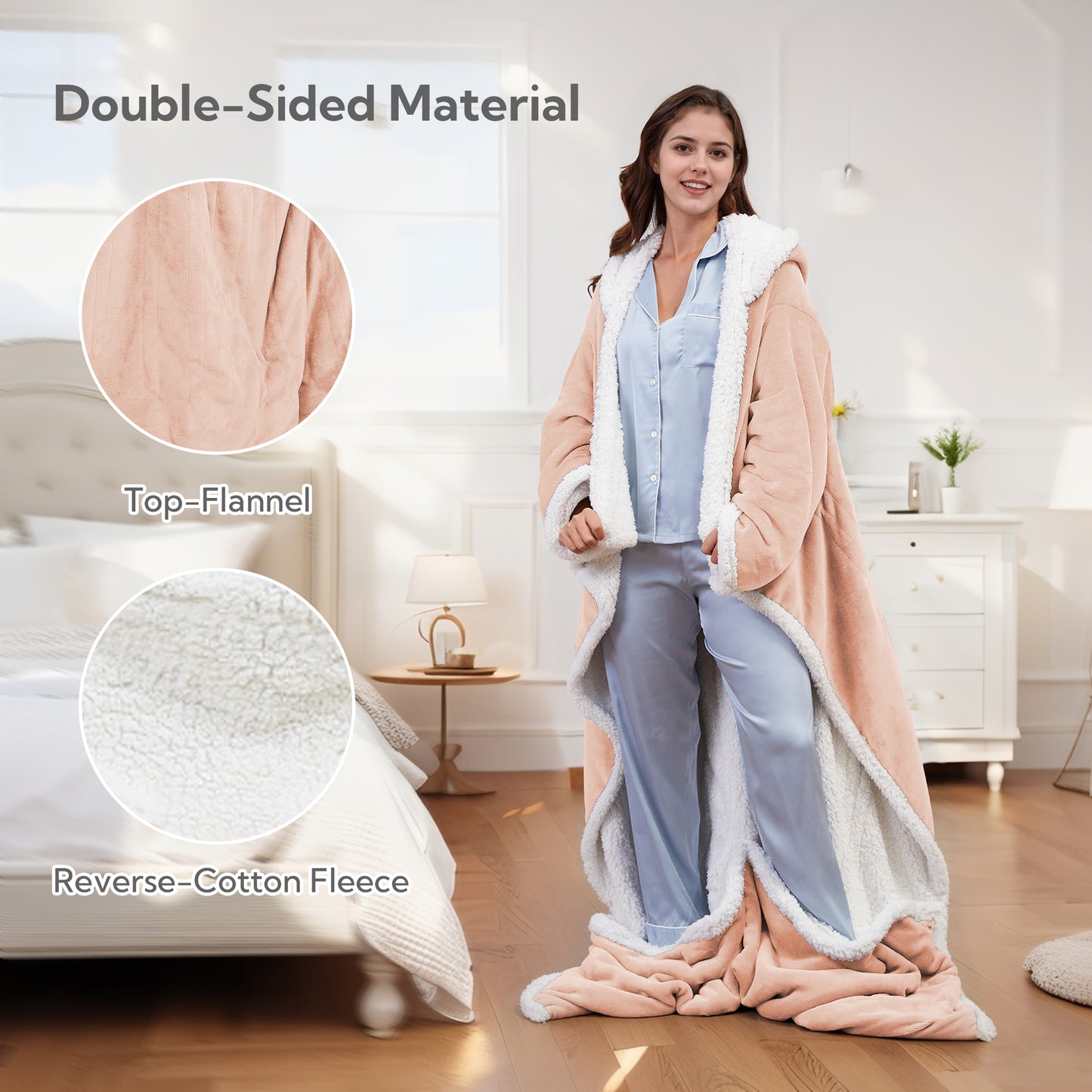 SUNNY HEAT Wearable Electric Heated Blanket 50"x70" , Soft Flanne & Cotton Fleecel,Warm and Cozy, Bed, Sofa,Travel Use,light pink