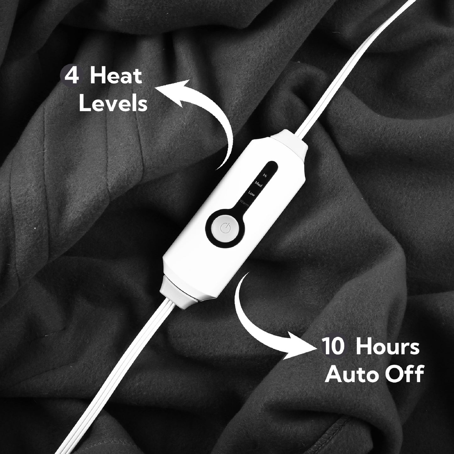 SUNNY HEAT Heated Electric Blanket Full Size 72''x84''- 4 Heat Levels & 10 Hours Auto Off, Fast Heating & Over-Heat Protection, Dark Gray