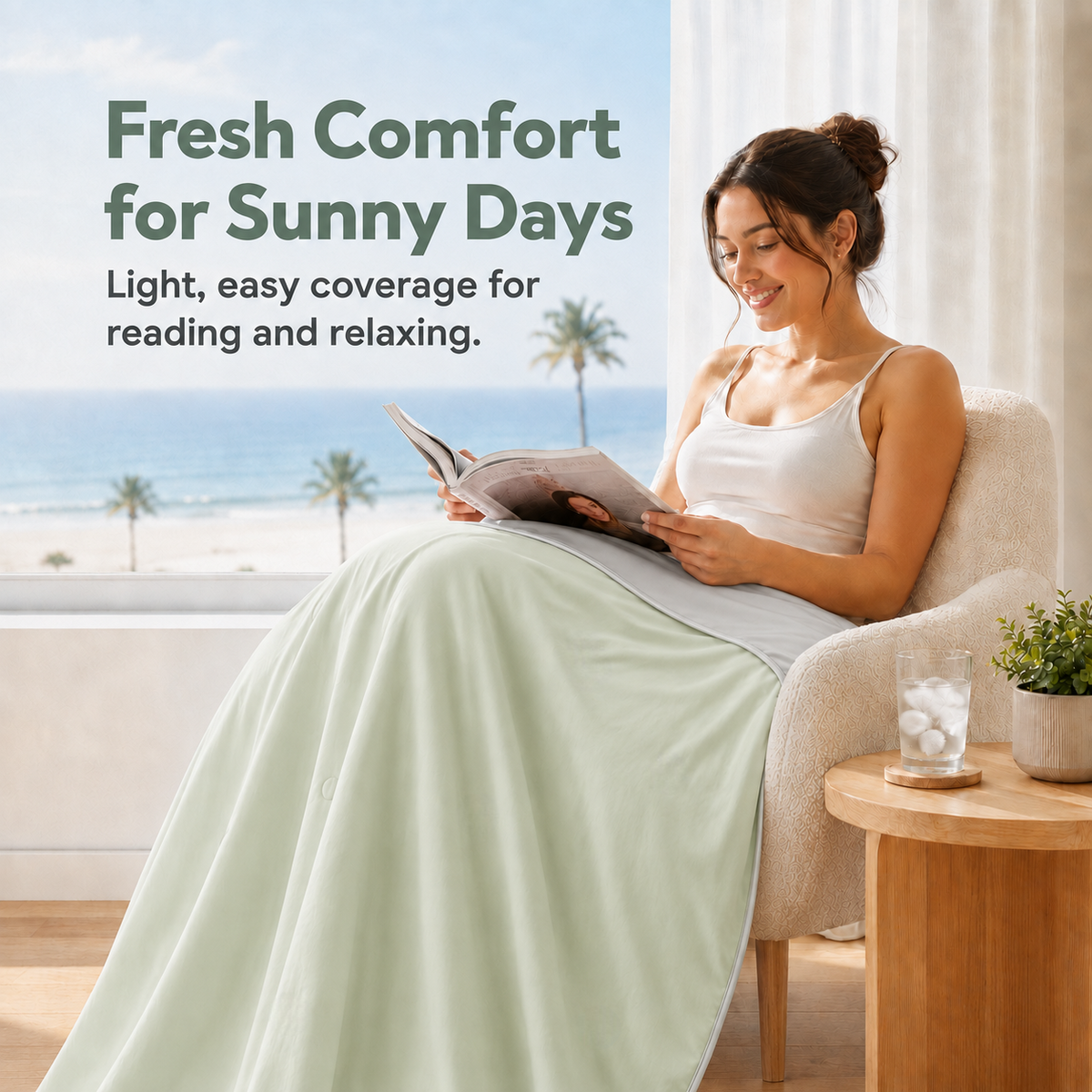 SUNNY HEAT Cooling Summer Comforter Full Size 79"x87", Cooling Blanket for Hot Sleepers, Lightweight Breathable Double-Sided Quilt, Gray & Icegreen