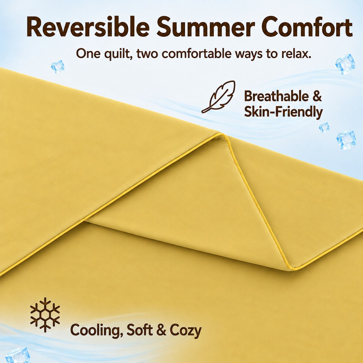 SUNNY HEAT Twin Cooling Comforter for Hot Sleepers, Double-Sided Cooling Blanket for Summer, Breathable Lightweight Bedding, Mustard Yellow, 60"x80"