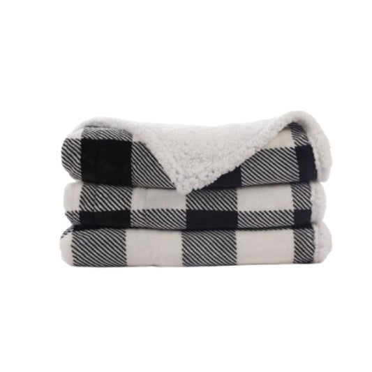 SUNNY HEAT Electric Heated Blanket 72"x84" Full Size, 10 Heating Levels & 12 H Auto Shut Off, Cotton & Microplush Plaid, Black & White