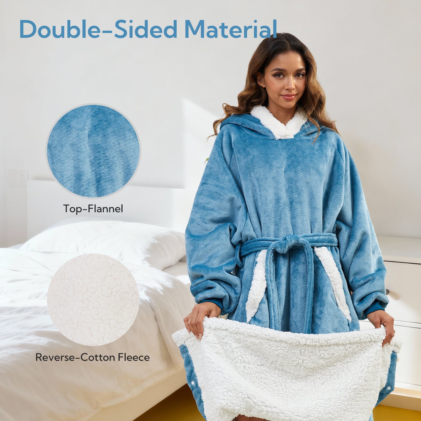 SUNNY HEAT Oversize Wearable Blanket, Blue - Warm Cozy for Bed Sofa Travel Use