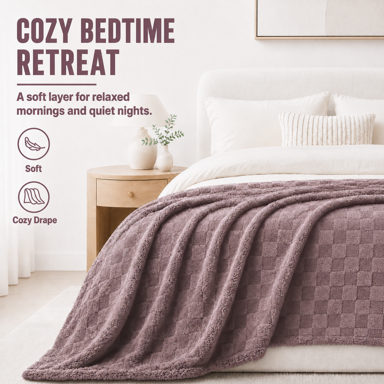 SUNNY HEAT Bed Blanket 78×90 Inches, Breathable and Cozy Microplush for Bed Sofa Couch, Suitable for All Seasons, Gift, Purple