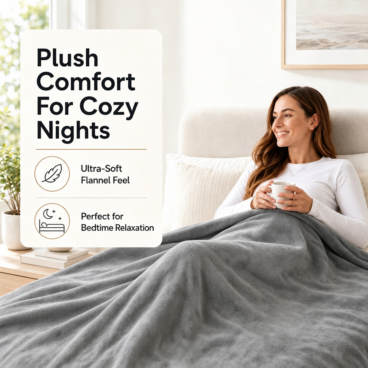 SUNNY HEAT Electric Heated Blanket Flannel 72" x 84" Full Size-4 Heating Settings & 10 Hours Auto off, Warm Machine Washable- Light Gray