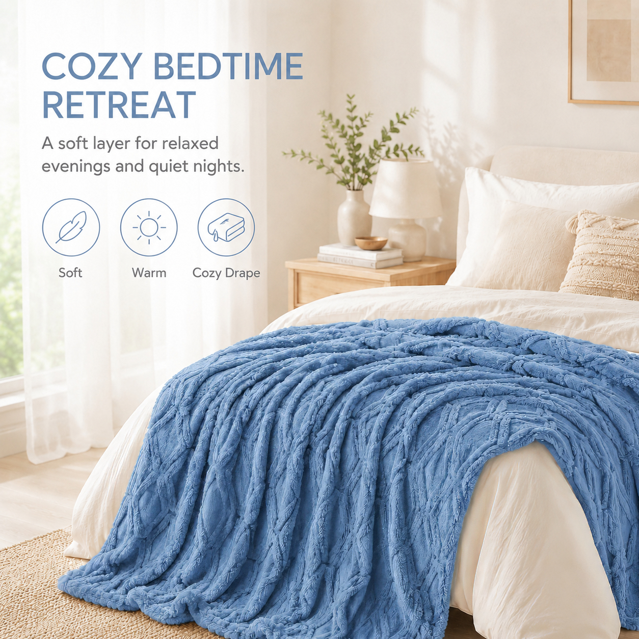 SUNNY HEAT Sherpa Blanket Twin Size 60"x80" All-Season Ultra Soft Bed Blanket Couch, Bed, Sofa, Travel Use, Blue