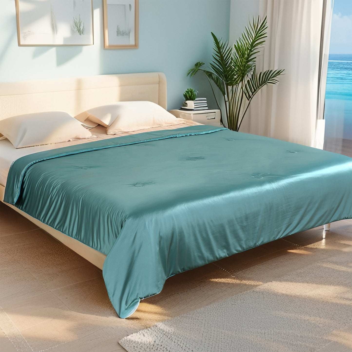 SUNNY HEAT Cooling Comforter Twin XL Size for Hot Sleepers and Night Sweats,  Teal, 59"x79"