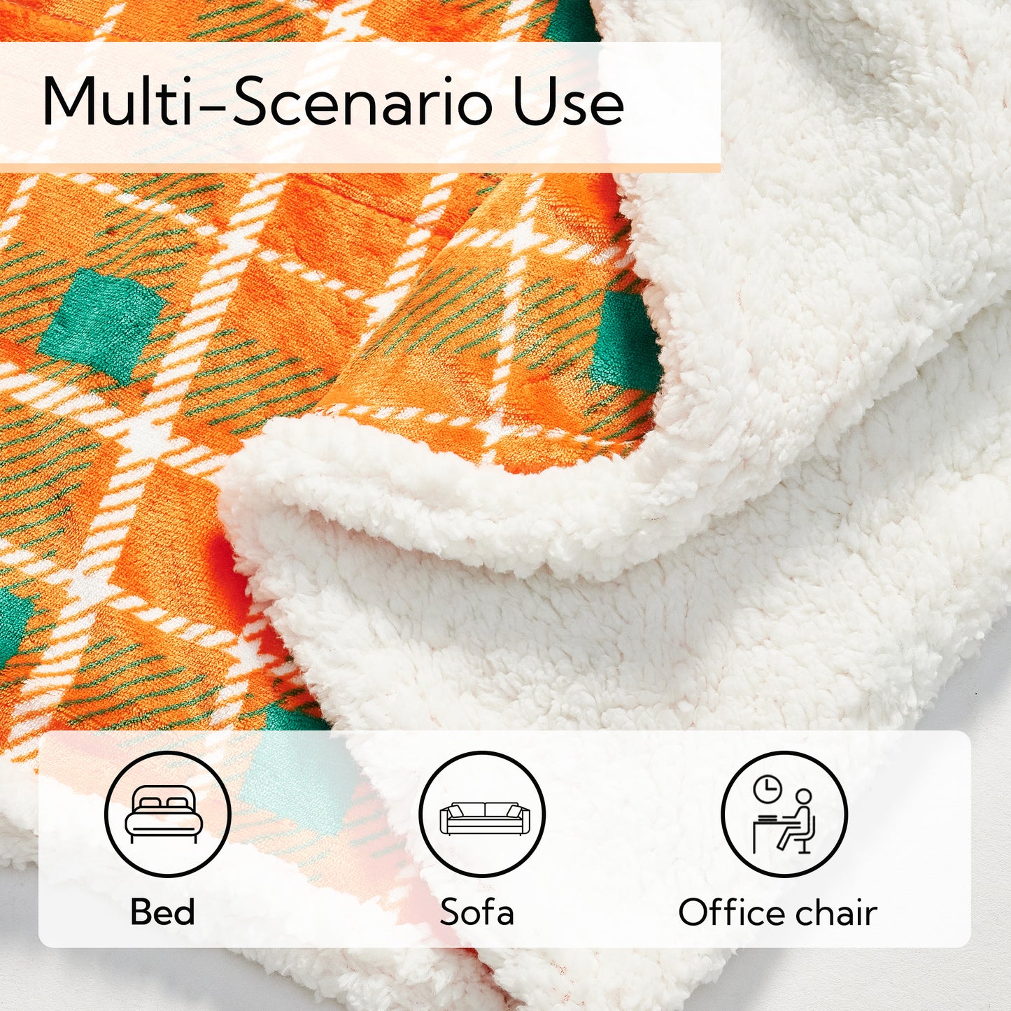 SUNNY HEAT Electric Heated Blanket 72"x84" Full Size, 10 Heating Levels & 12 H Auto Shut Off, Cotton & Microplush Plaid, Orange