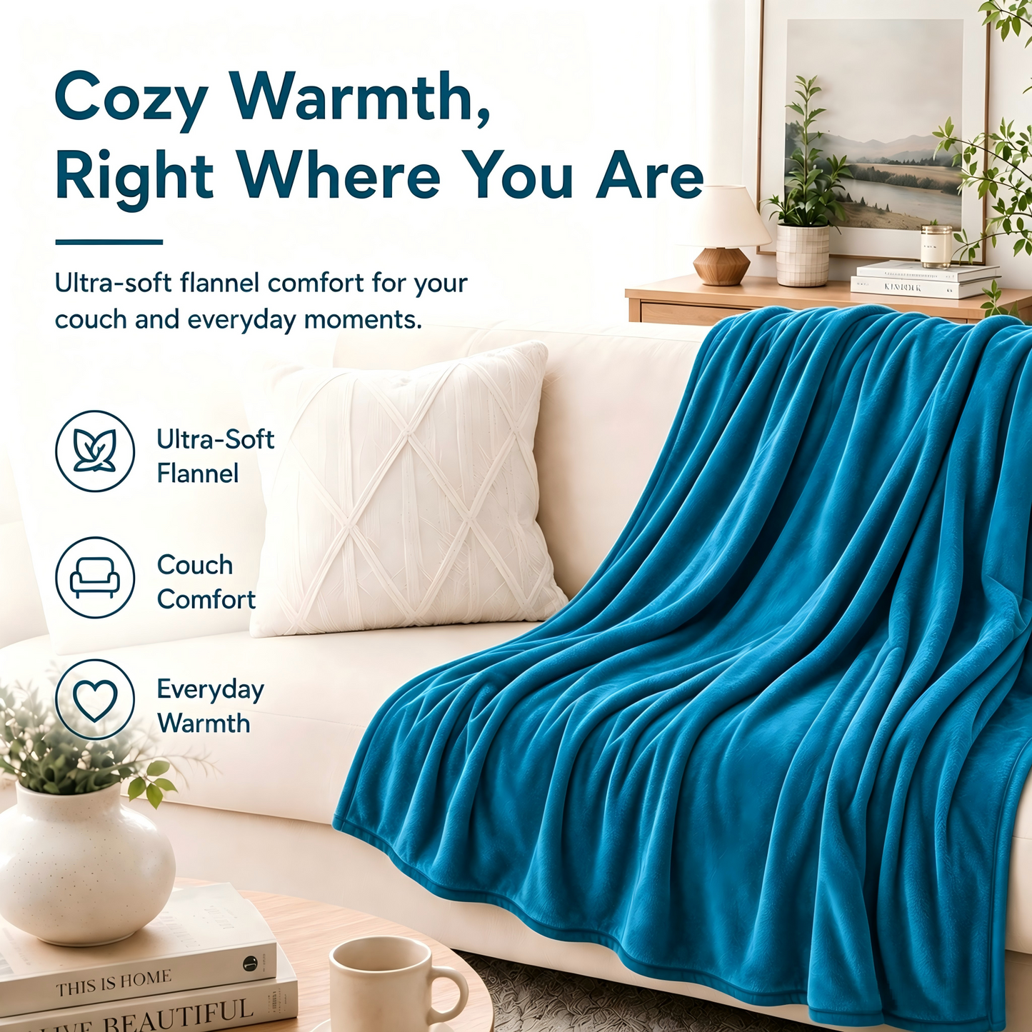 SUNNY HEAT Electric Blanket Heated Twin 62" x 84" -Fast Heating 5 Levels & 10H Auto off, Warm Soft Fannel Machine Washable, for Bed/Couch/Office, Blue Green