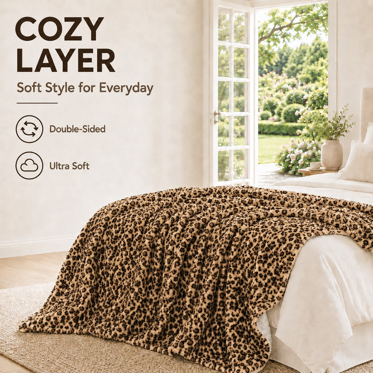 SUNNY HEAT Leopard Print Blanket 60"x80" All-Season Ultra Soft Bed Blanket Couch, Bed, Sofa, Travel Use, Leopard Brown