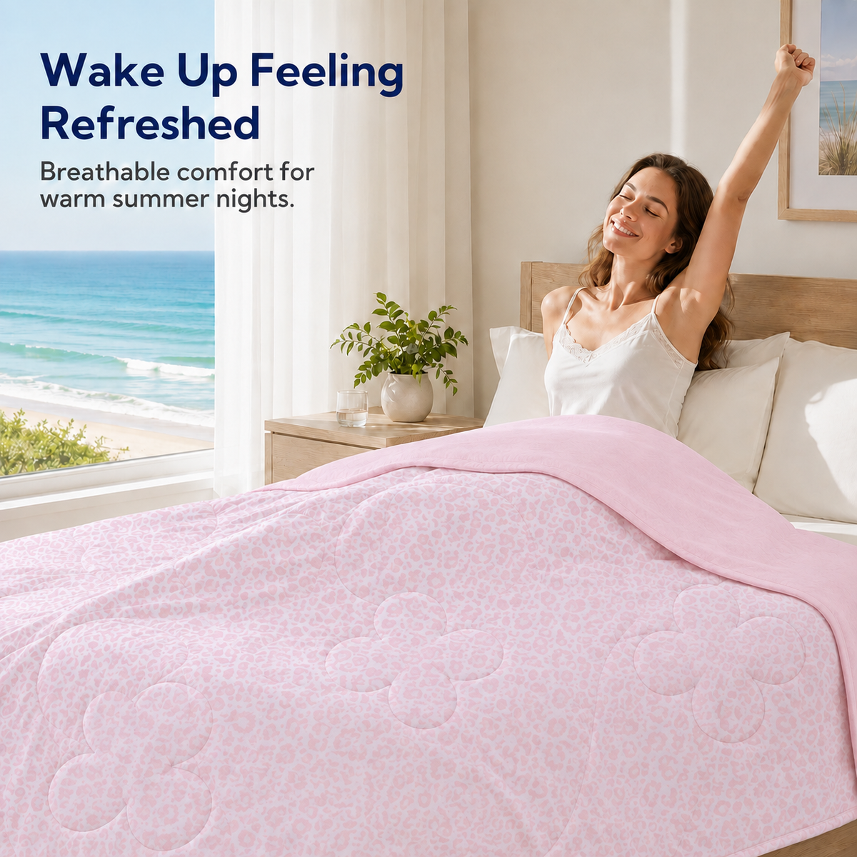 SUNNY HEAT Cooling Summer Comforter Twin Size 60"x80", Cooling Blanket for Hot Sleepers, Lightweight Breathable Double-Sided Quilt, Leopard Ice Pink