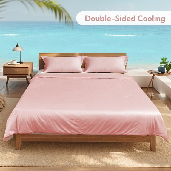 SUNNY HEAT Cooling Summer Comforter Queen Size 78"x90", Double-Sided Breathable Silk Summer Blanket for Hot Sleepers, Coral