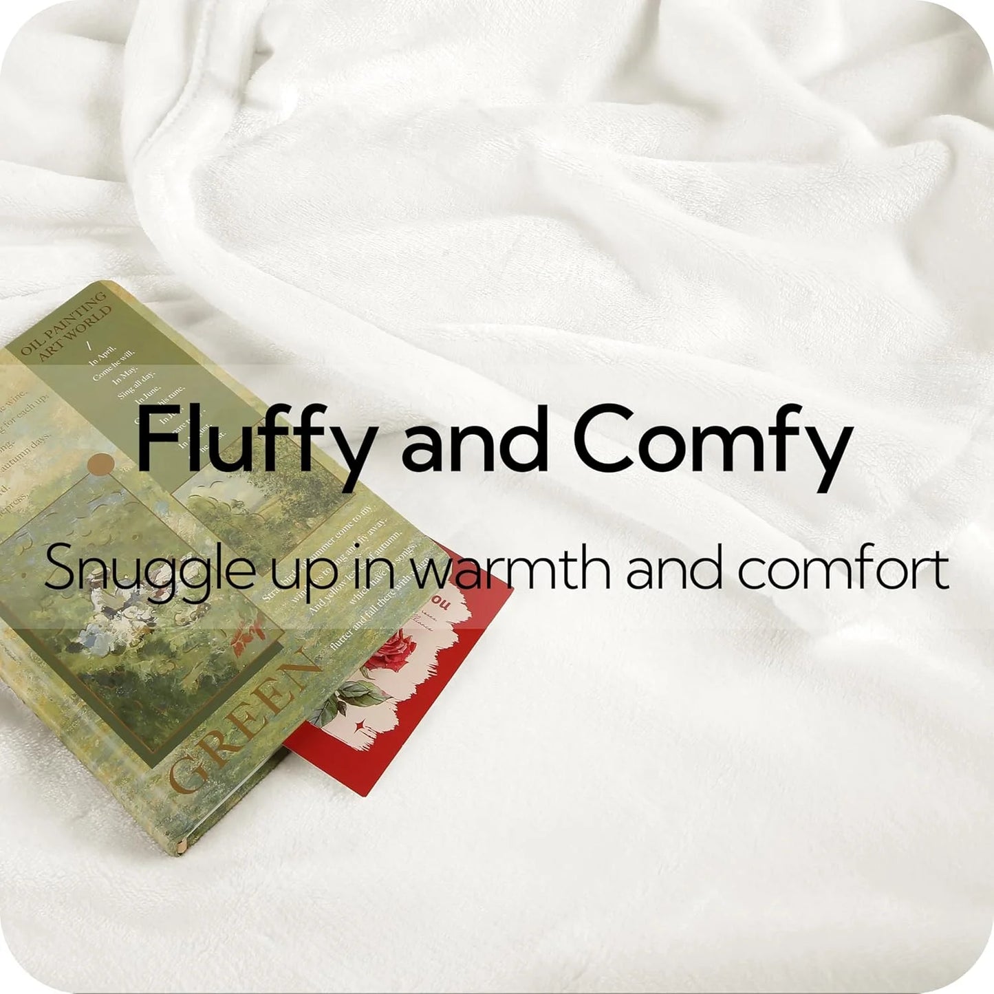 SUNNY HEAT Electric Heated Blanket Flannel Queen Size 84" x 90", 4 Heating Settings & 10 Hours Auto Off, Cozy Dual Control, White