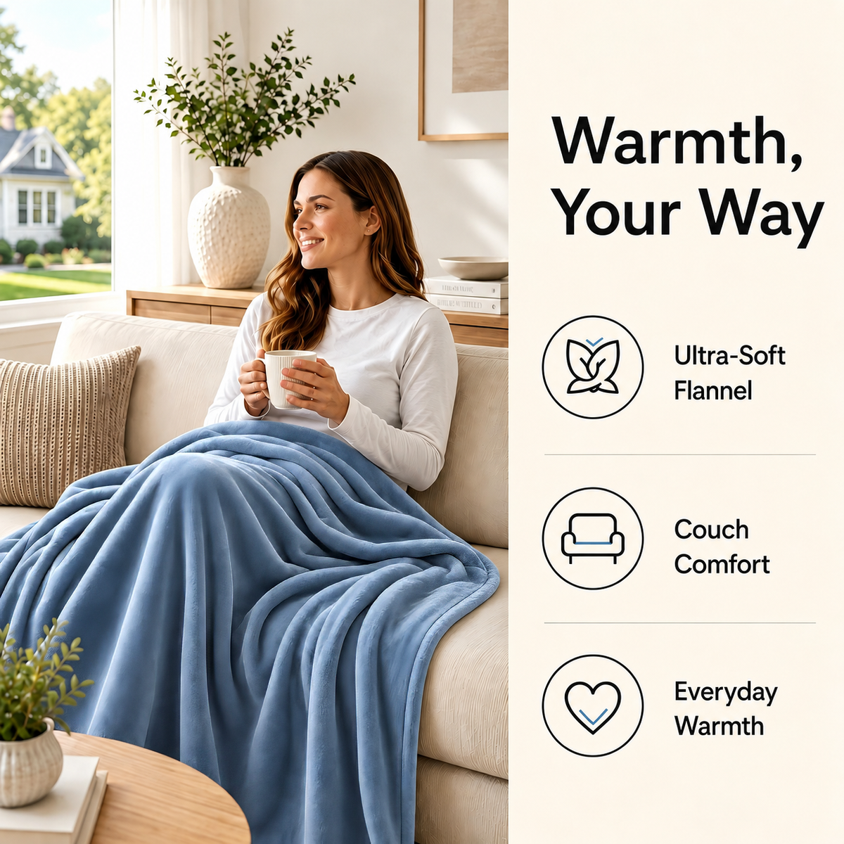 SUNNY HEAT Electric Blanket Heated Throw 50" x 60" -Fast Heating 9 Levels & 10H Auto off, Warm Soft Fannel Machine Washable, for Bed/Couch/Office, Blue Gray