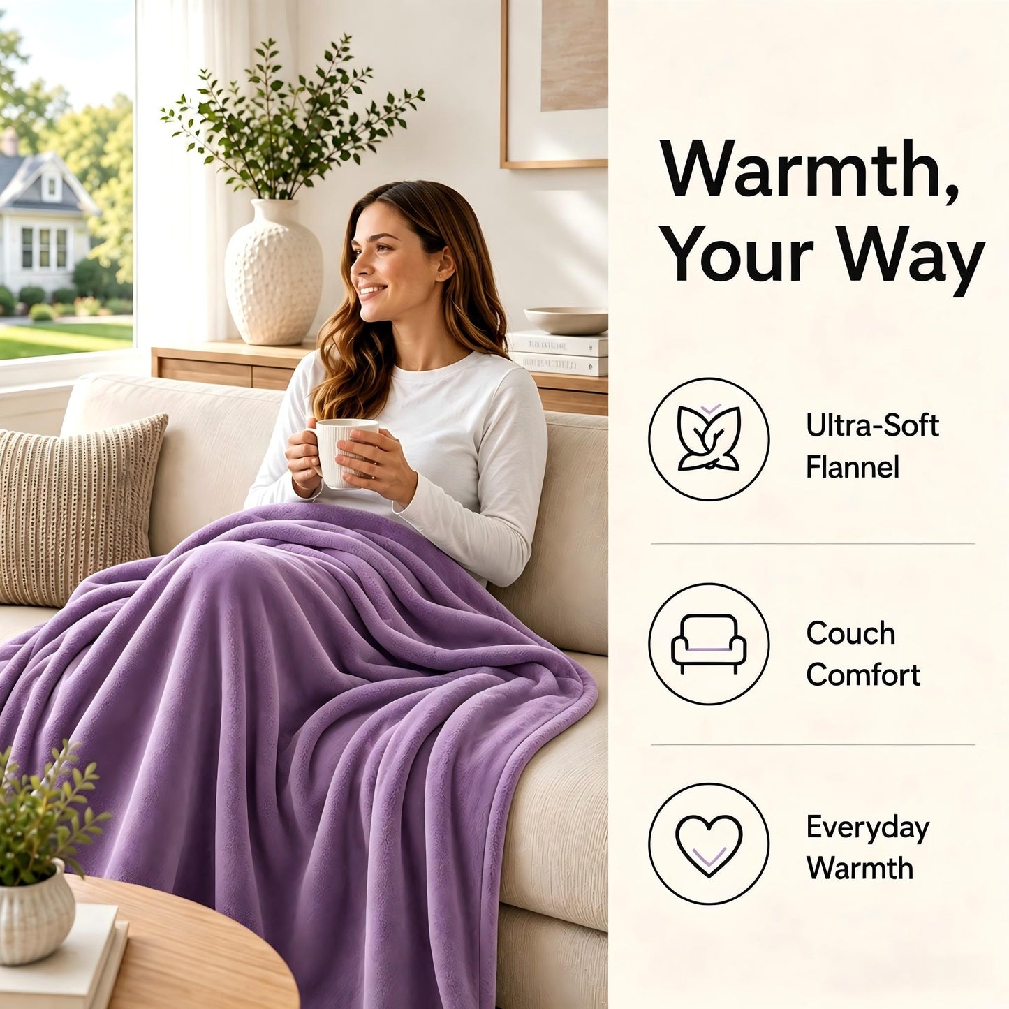 SUNNY HEAT Electric Blanket Heated Throw 50" x 60" -Fast Heating 9 Levels & 10H Auto off, Warm Soft Fannel Machine Washable, for Bed/Couch/Office, Dark Purple