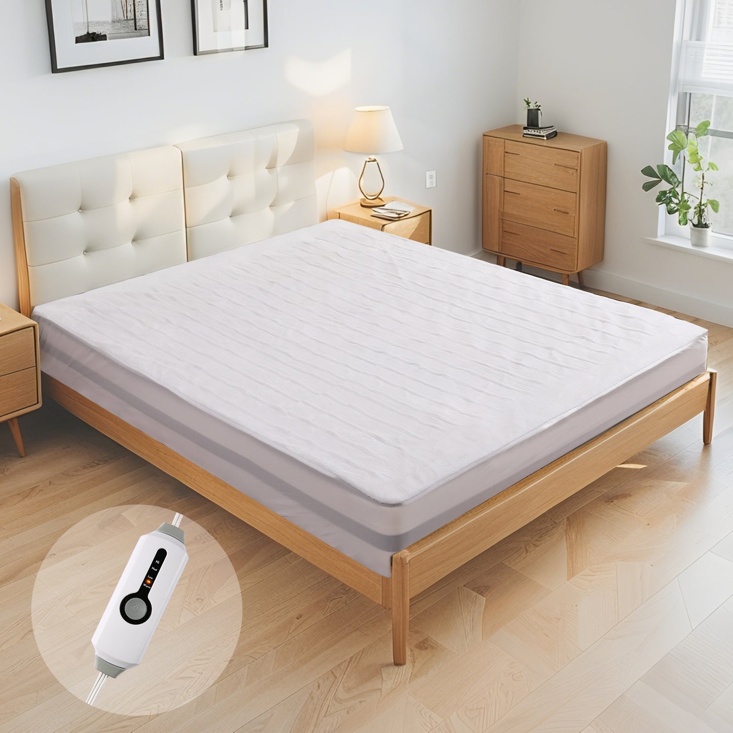 SUNNY HEAT Electric Mattress Pad Full Size with 4 Temperature 10H Auto-off, Coral Fleece, White