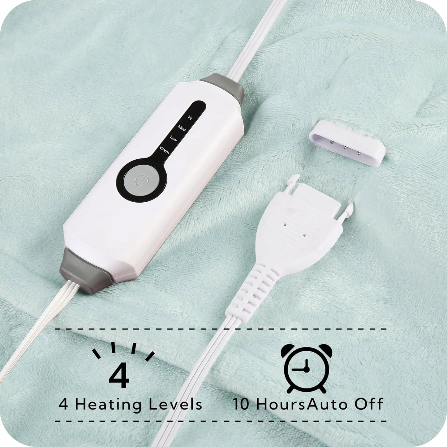 SUNNY HEAT Electric Heated Blanket Flannel King Size 90" x 100" Dual Control, 4 Heating Settings & 10 Hours Auto Off, Green