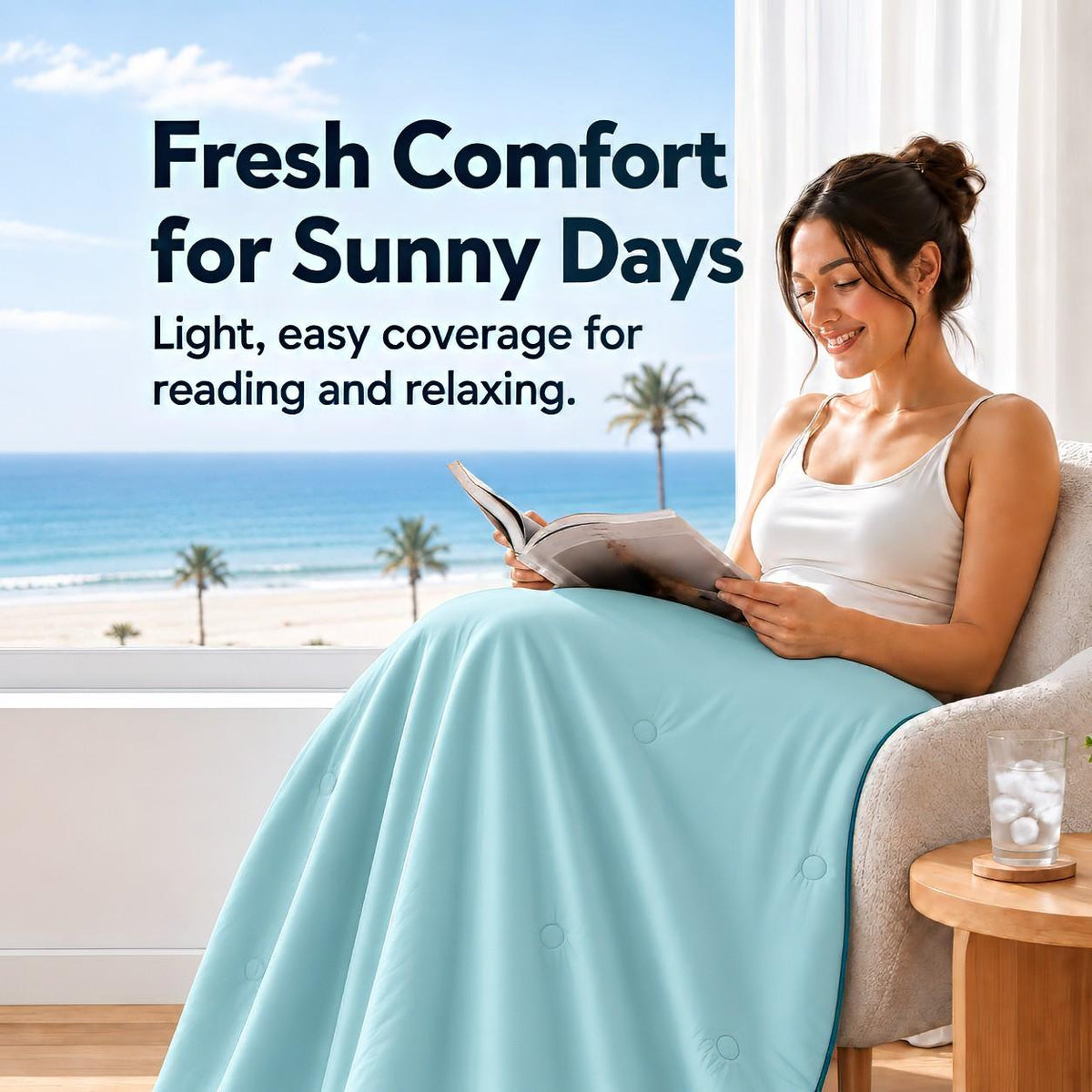 SUNNY HEAT Twin Cooling Comforter for Hot Sleepers, Double-Sided Cooling Blanket for Summer, Breathable Lightweight Bedding, Teal, 60"x80"