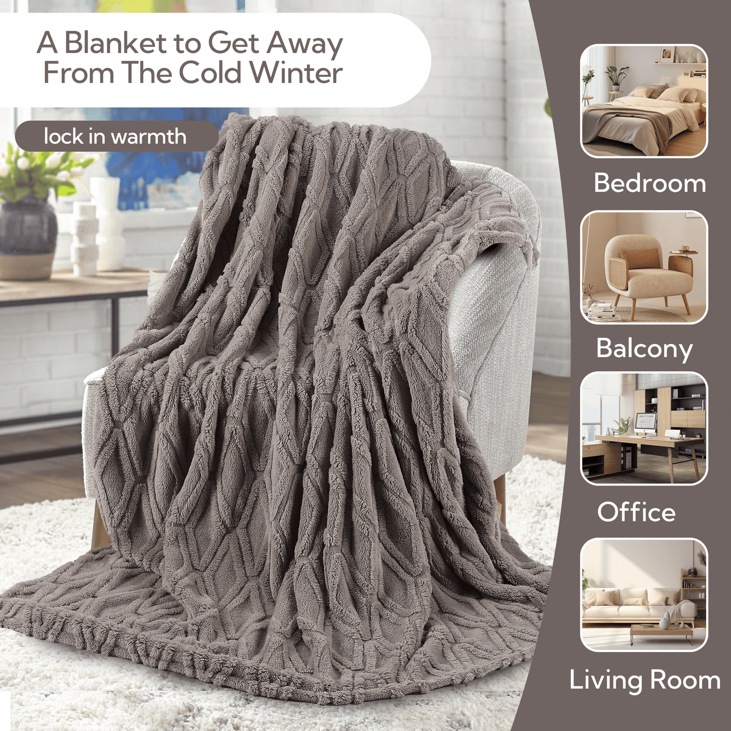 SUNNY HEAT Sherpa Blanket Queen Size 60''x80'' All-Season Ultra Soft Bed Blanket Couch, Bed, Sofa, Travel Use, Light Grey