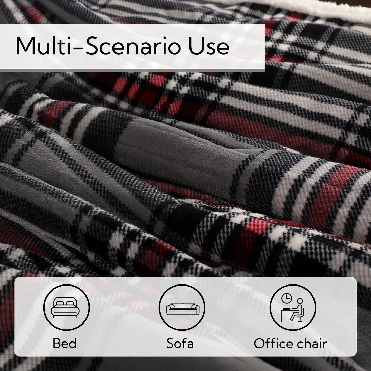 SUNNY HEAT Electric Heated Blanket 72"x84" Full Size, 10 Heating Levels & 12 H Auto Shut Off, Cotton & Microplush Plaid, Gray & Red