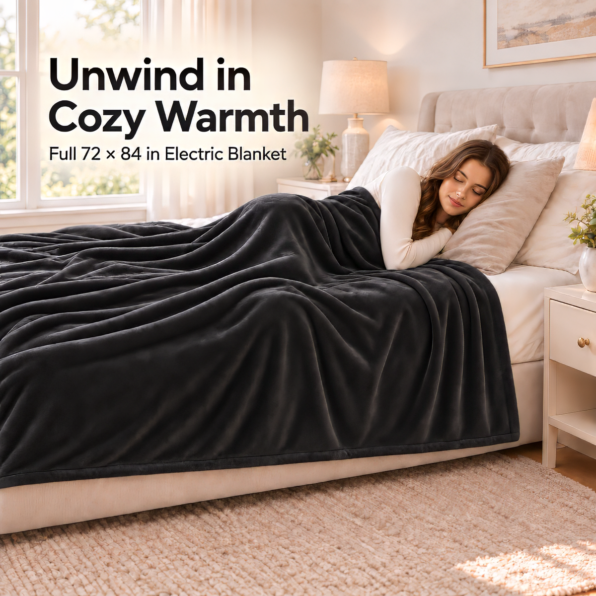 Electric Blanket 62" x 84" Twin Size Double Sided Flannel Heated Blanket Ultra-Soft Machine Washable, 4 Heating Settings & 10 Hours Auto Off with ETL Certified Warm Body for Home Use, Dark Grey