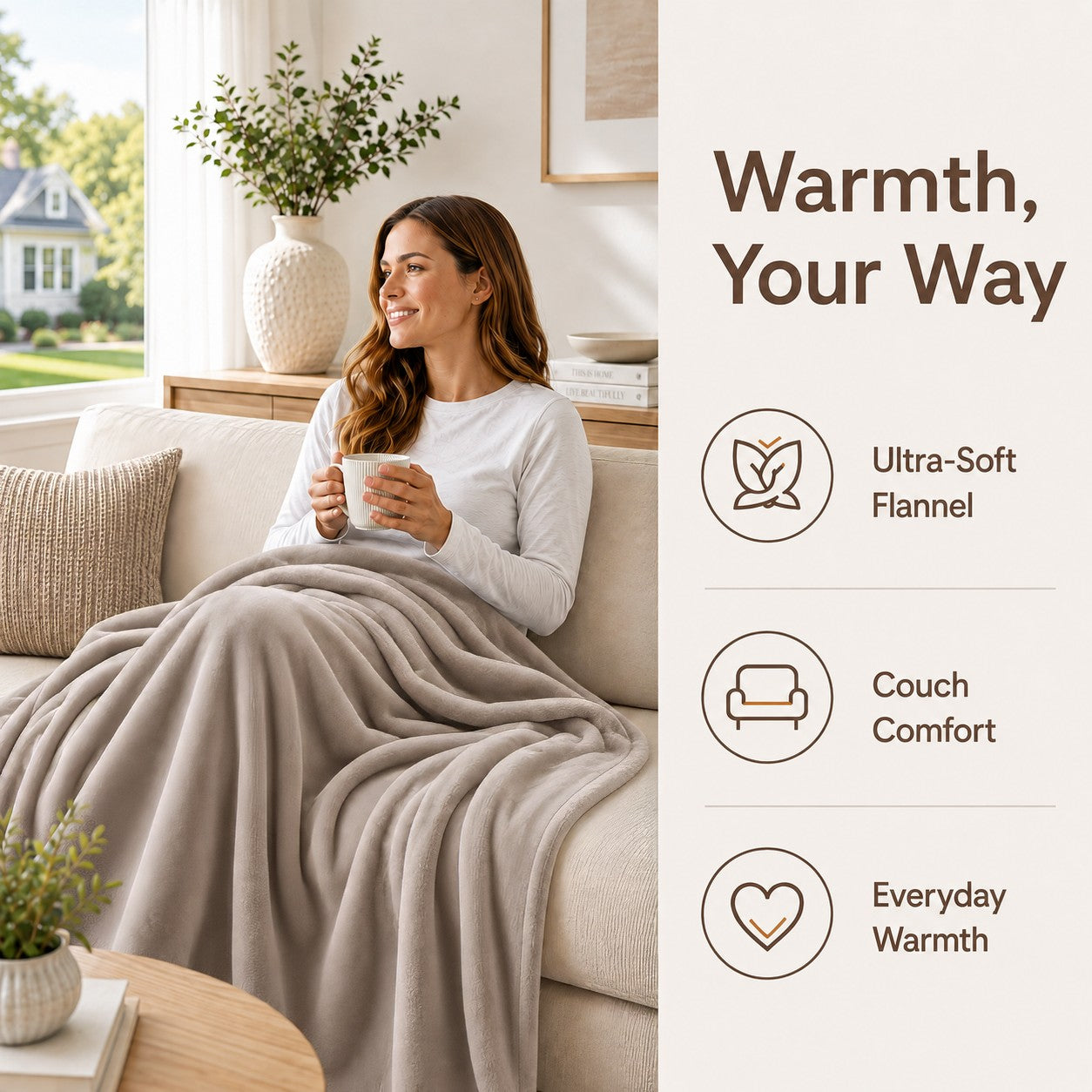 SUNNY HEAT Electric Blanket Heated Twin 62" x 84" -Fast Heating 9 Levels & 10H Auto off, Warm Soft Fannel Machine Washable, for Bed/Couch/Office, Milk Tea Brown