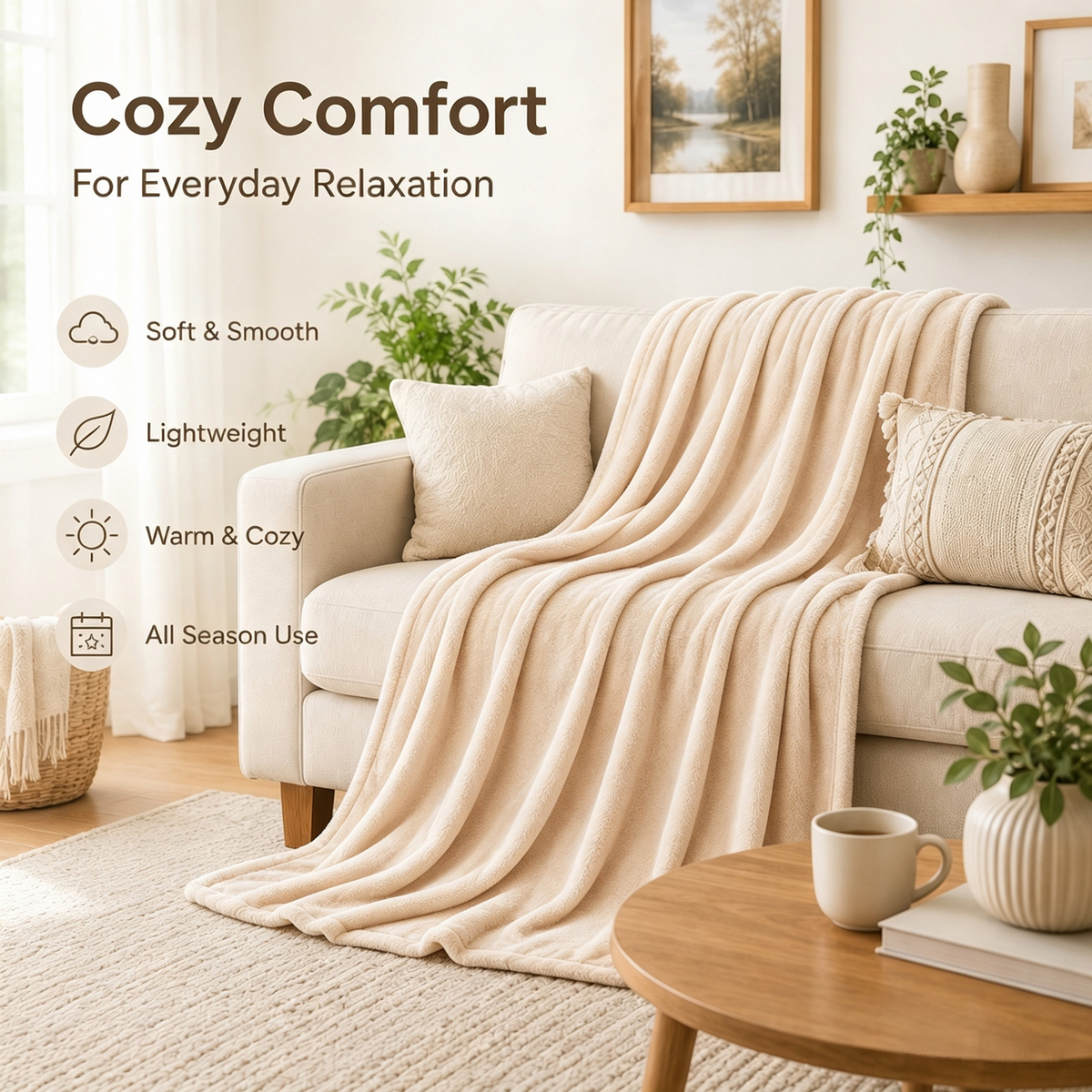 SUNNY HEAT Soft Flannel Blanket Super Warm & Comfortable Bed Blanket Queen Size, White