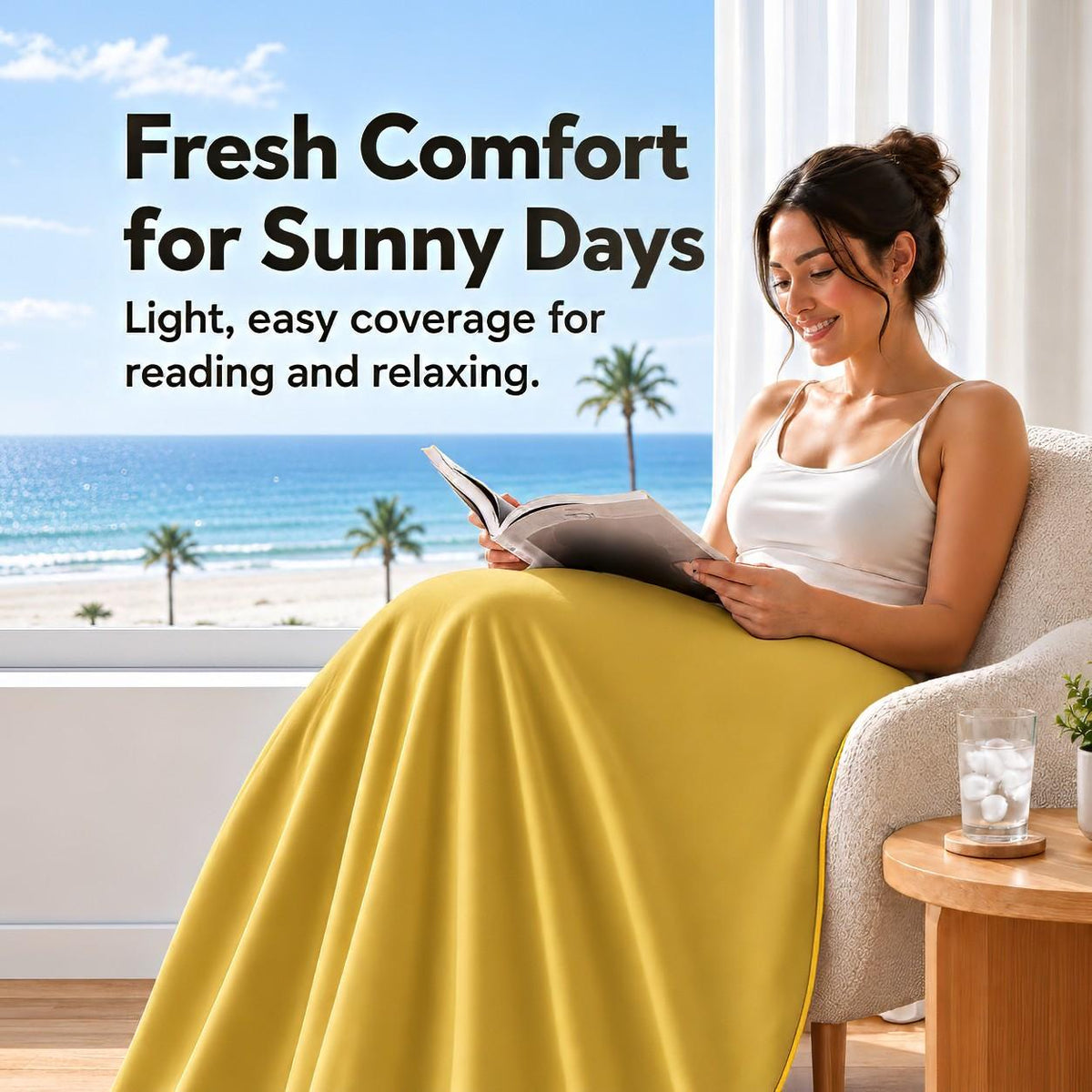 SUNNY HEAT Twin Cooling Comforter for Hot Sleepers, Double-Sided Cooling Blanket for Summer, Breathable Lightweight Bedding, Mustard Yellow, 60"x80"