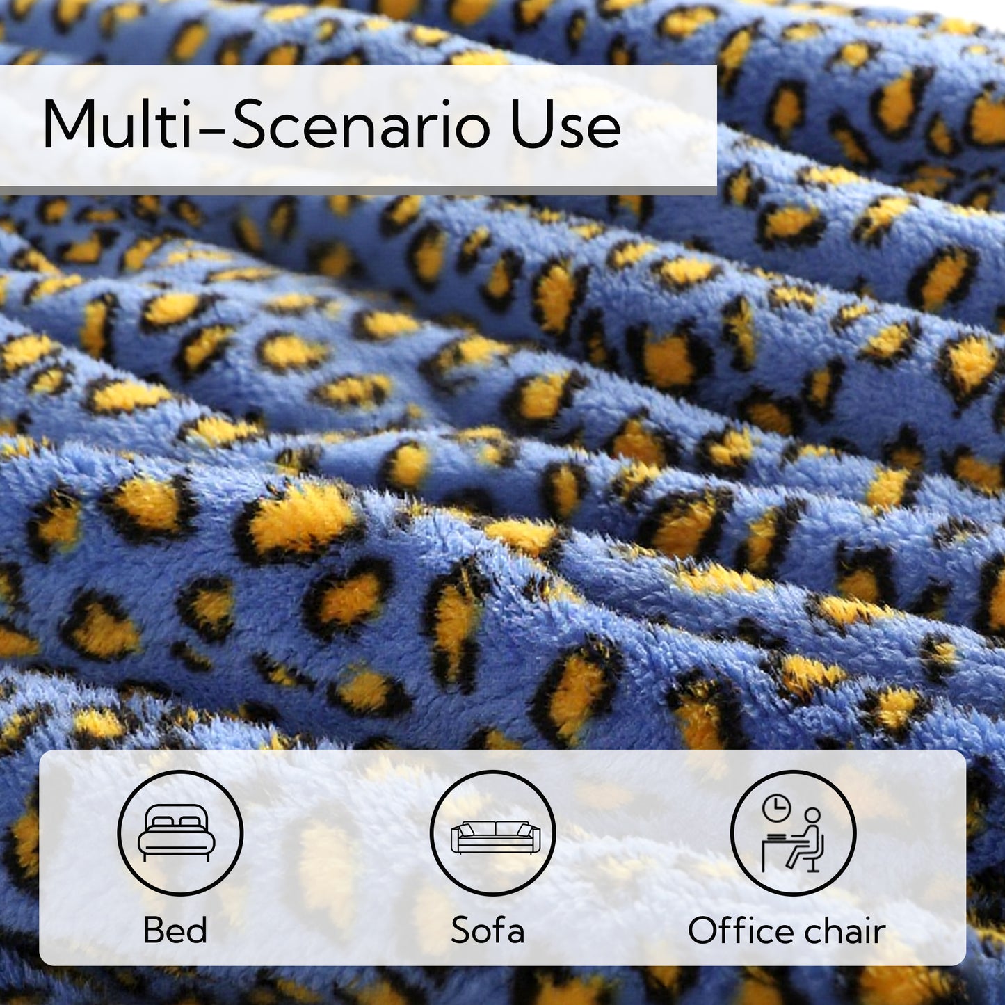 SUNNY HEAT Heated Electric Blanket Full Size 72'' x 84'' 6 Heating Levels & 1-10 Hours Auto Off , Leopard Blue & Yellow