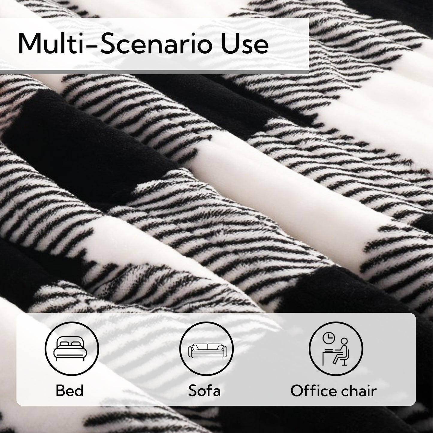 SUNNY HEAT Electric Heated Blanket 72"x84" Full Size, 10 Heating Levels & 12 H Auto Shut Off, Cotton & Microplush Plaid, Black & White