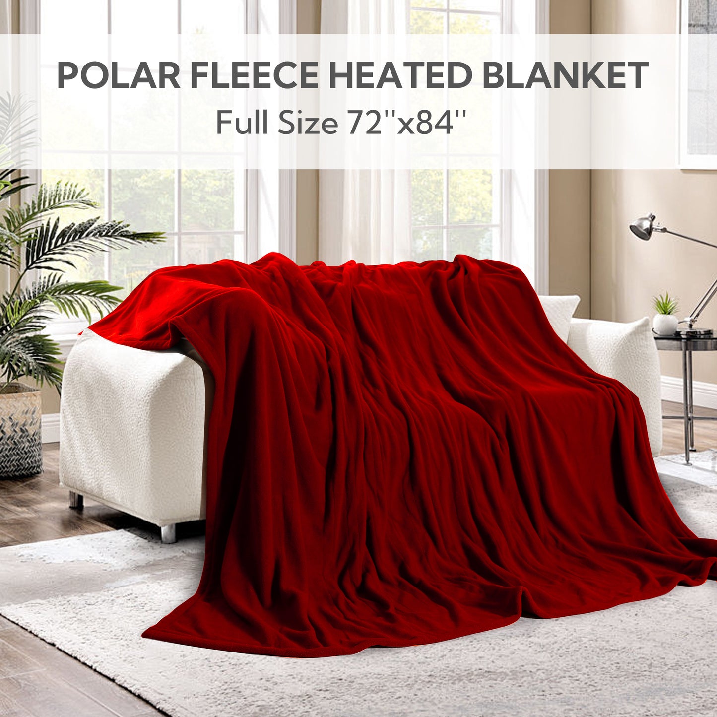 Electric Heated Blanket 72'' x 84'', Comfortable and Lightweight Polar Fleece Electric Blanket, Red