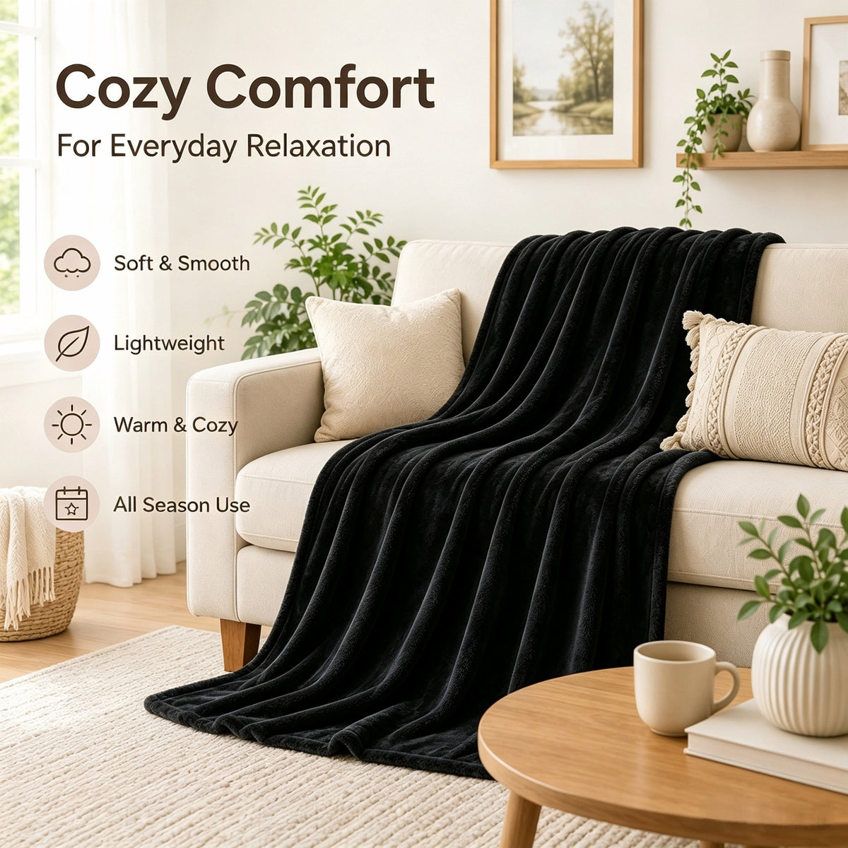SUNNY HEAT Soft Flannel Blanket Super Warm & Comfortable Bed Blanket Queen Size, Dark Grey