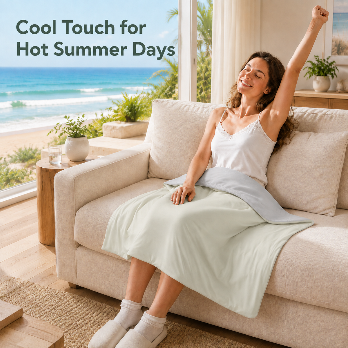 SUNNY HEAT Cooling Summer Comforter 28"x40", Cooling Blanket for Hot Sleepers, Lightweight Breathable Double-Sided Quilt, Gray & Icegreen