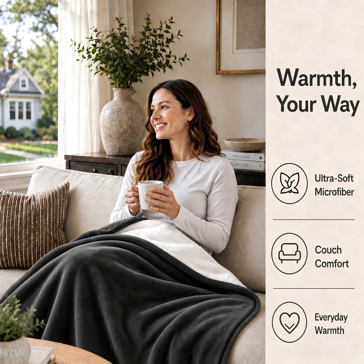 SUNNY HEAT Flannel Heated Blanket King 90"×100", 4 Heat Settings, 10H Auto Off, Washable, Dark Grey
